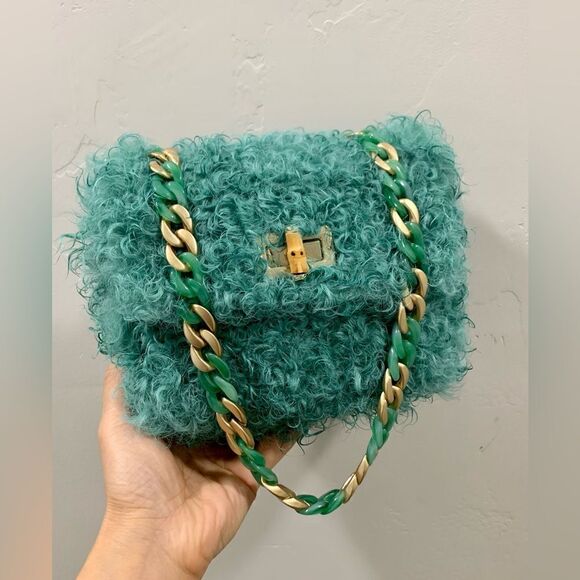 Handmade Genuine Curly Shearling Turn-lock Clutch/Shoulder Bag/Crossbody - Picture 4 of 14